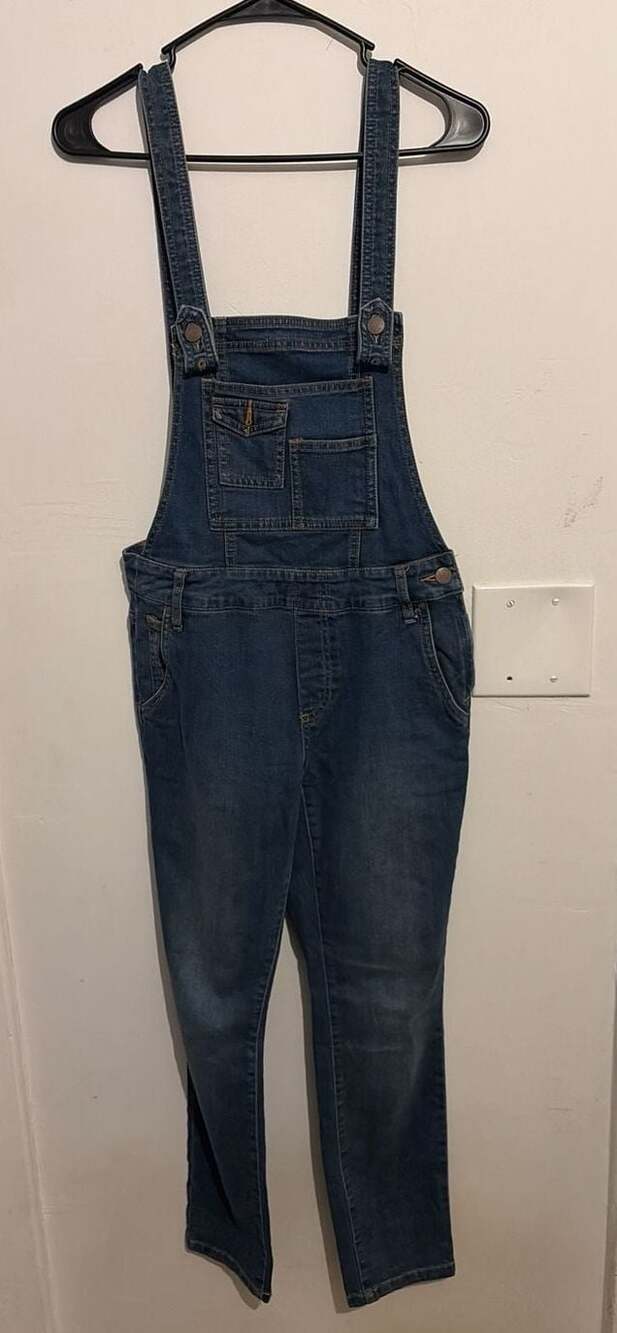 Free People Washed Denim Slim Overalls Size 25